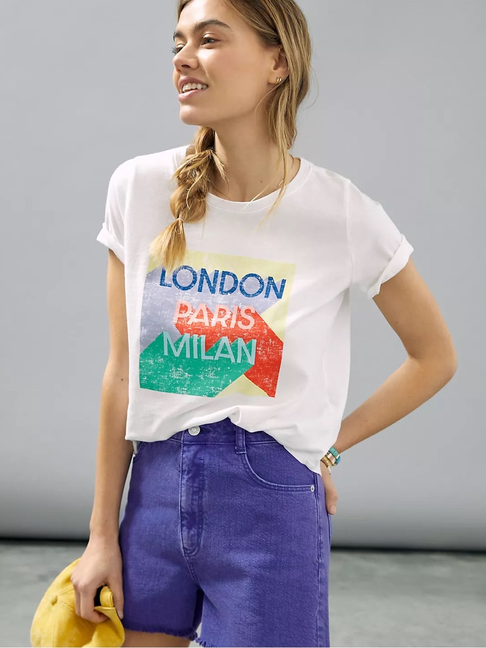 ANTHROPOLOGIE XL MAEVE Jetsetter Graphic Tee • London Paris Milan • Ivory White
